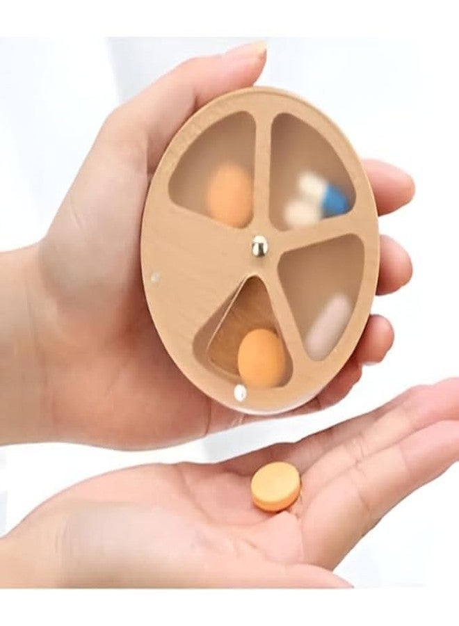 Glenoxzone Wooden Rotating Pill Organizer | 4-Compartment Weekly Pill Box with Smooth Sliding Lid - Compact & Stylish Travel Vitamin Holder | Portable Daily Medicine Dispenser for Purse, Pocket, Desk (Pattern-1) - Image 2